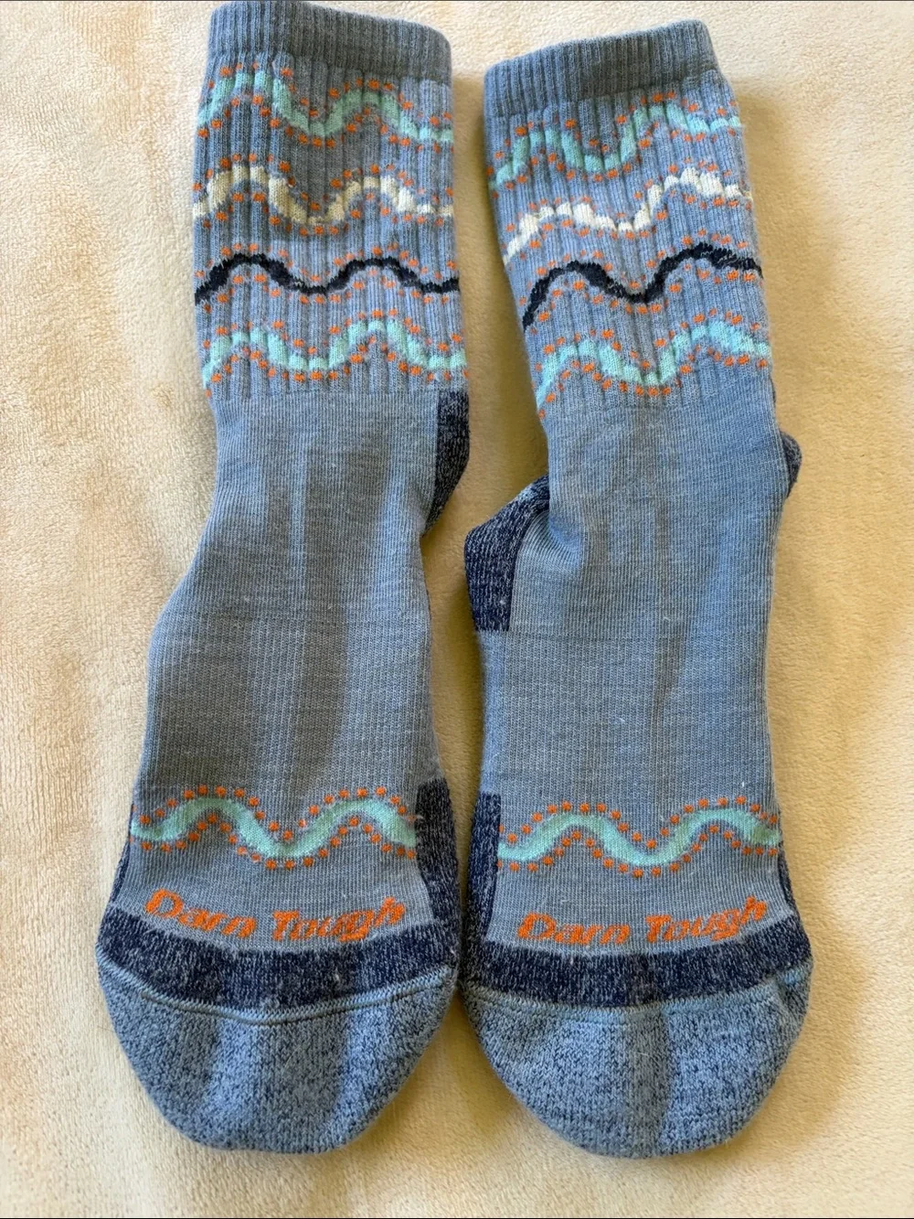Darn tough  Light Blue Patterned Crew Socks — Comfortable Everyday Wear